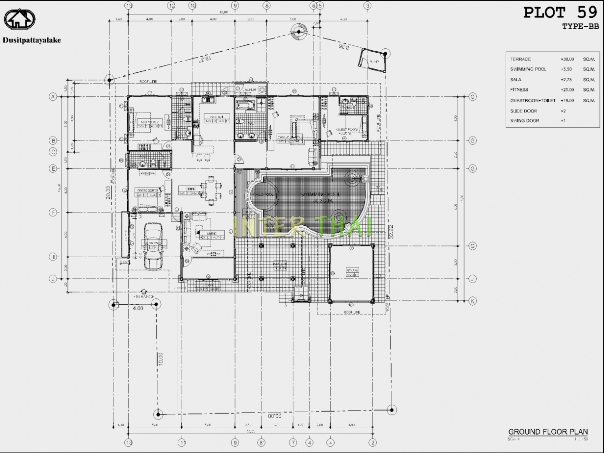 Baan Dusit Pattaya - 1-storey house 233 sqm, land plot 440-750 sqm, 3 bedroom, 2 bathroom, pool 50 sqm-85-7