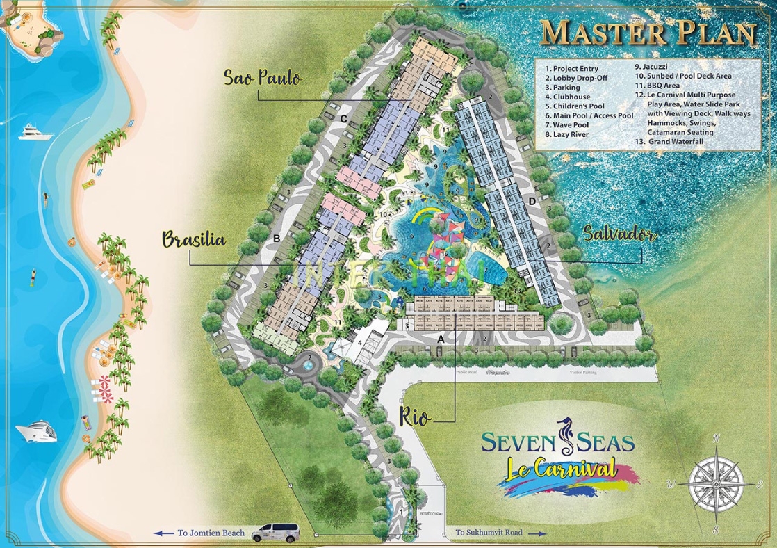 Seven Seas Le Carnival Pattaya - корпус A  Rio - поэтажные планы (8 этажей)-378-1