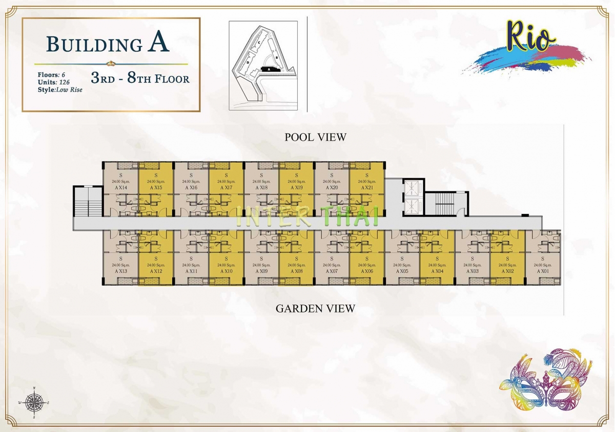 Seven Seas Le Carnival Pattaya - gebäude A  Rio - grundriss layout (8 floors)-378-4