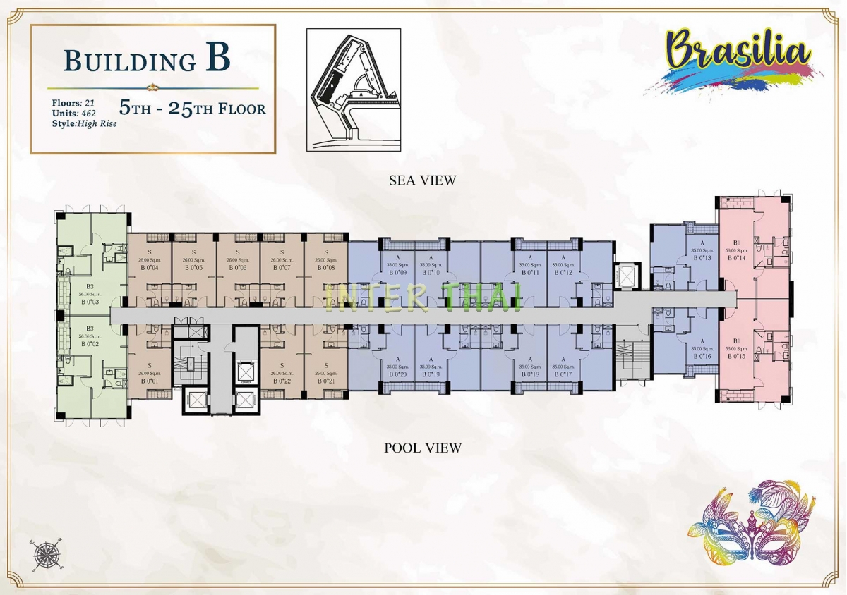 Seven Seas Le Carnival Pattaya - gebäude B Brasilia - grundriss layout (28 floors)-504-4