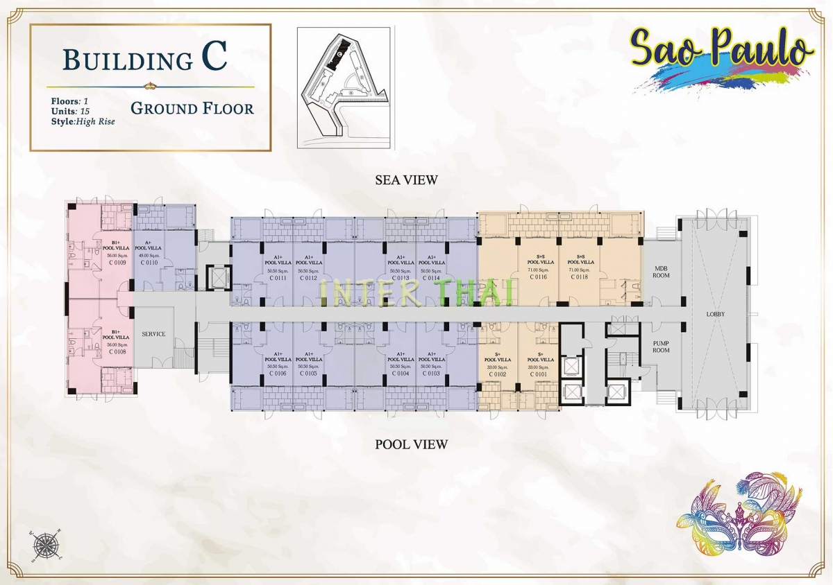 Seven Seas Le Carnival Pattaya - корпус C Sao Paolo - поэтажные планы (28 этажей)-505-1