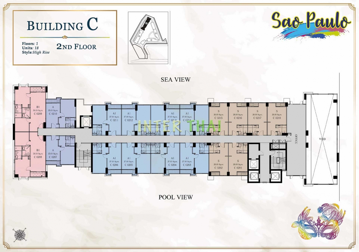 Seven Seas Le Carnival Pattaya - корпус C Sao Paolo - поэтажные планы (28 этажей)-505-2