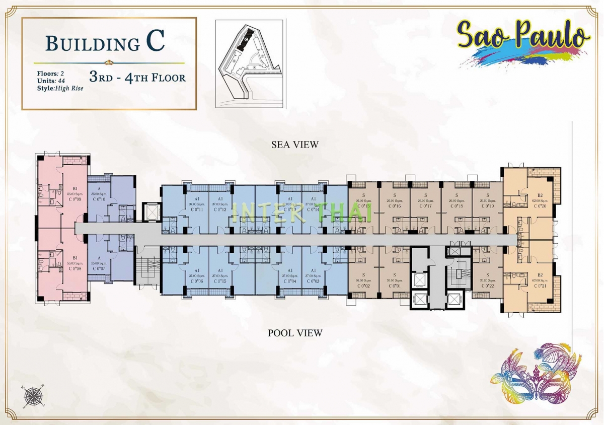 Seven Seas Le Carnival Pattaya - корпус C Sao Paolo - поэтажные планы (28 этажей)-505-3
