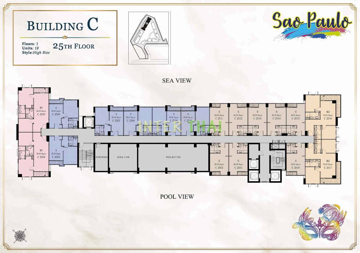 Seven Seas Le Carnival Pattaya - корпус C Sao Paolo - поэтажные планы (28 этажей)-505-5