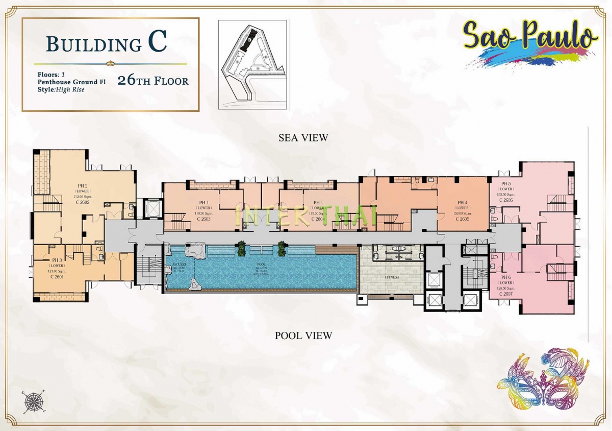 Seven Seas Le Carnival Pattaya - gebäude C Sao Paolo - grundriss layout (28 floors)-505-6