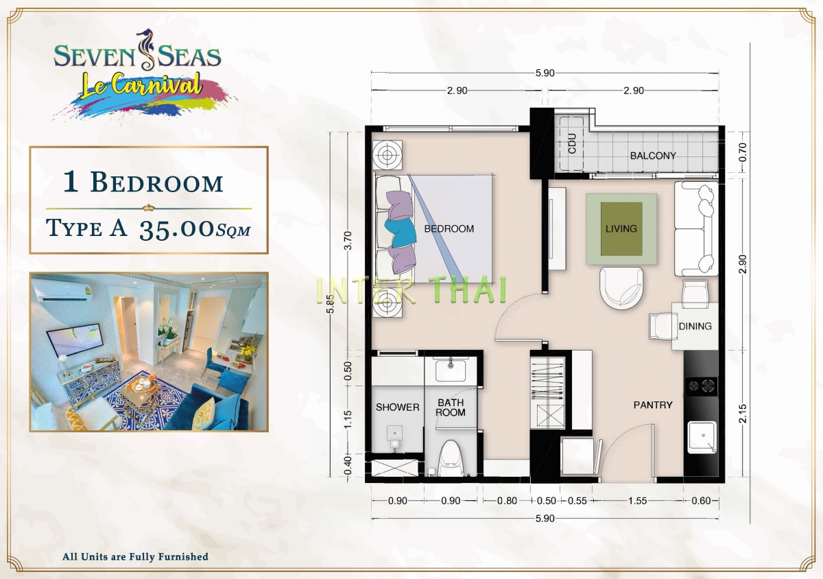Seven Seas Le Carnival Pattaya - планировки апартаментов c 1 спальней-509-1