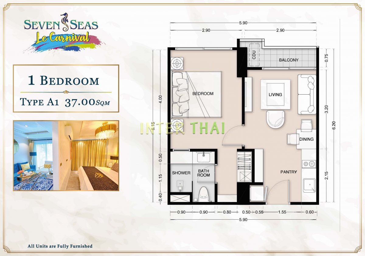 Seven Seas Le Carnival Pattaya - планировки апартаментов c 1 спальней-509-2