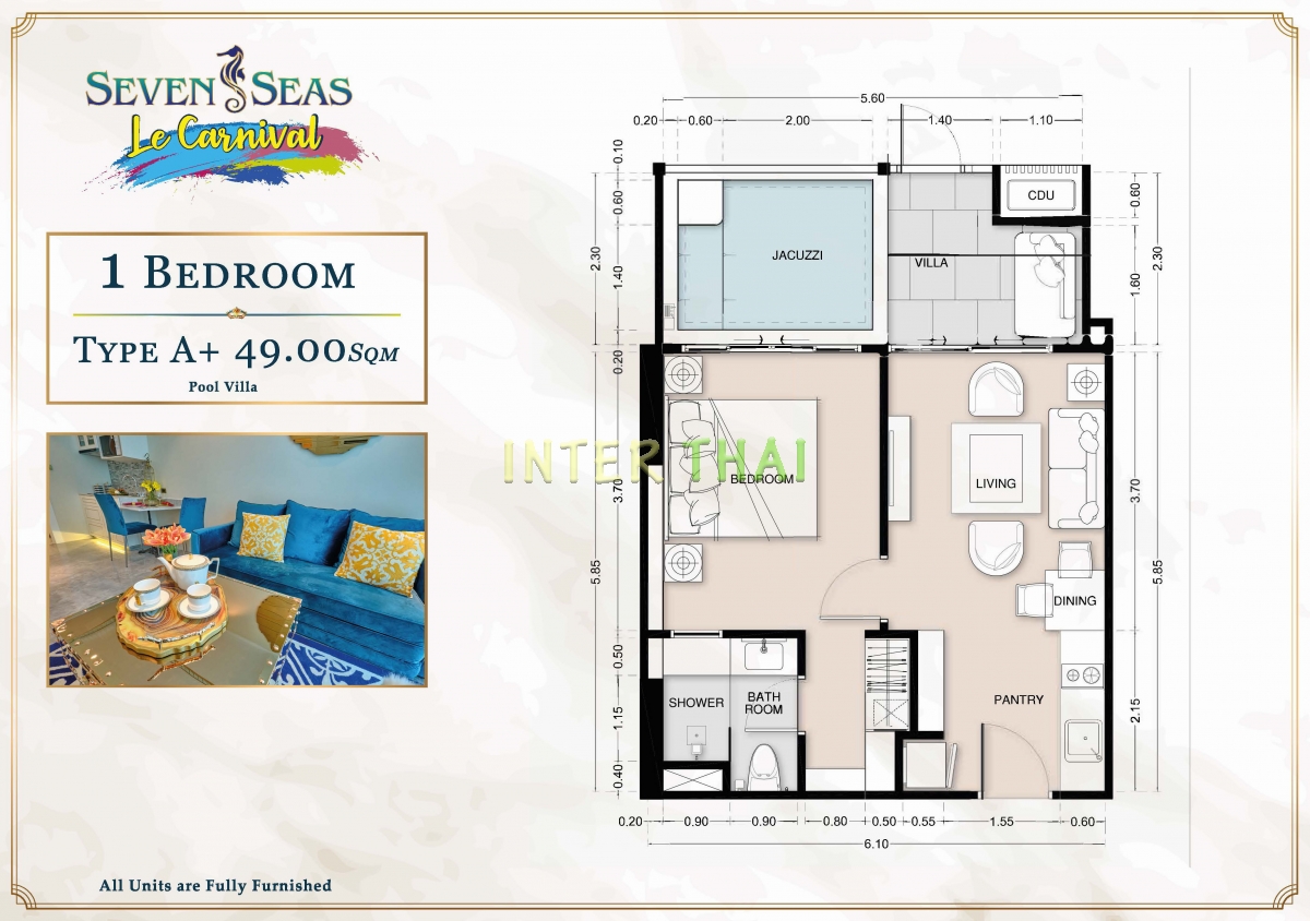 Seven Seas Le Carnival Pattaya - планировки апартаментов c 1 спальней-509-3