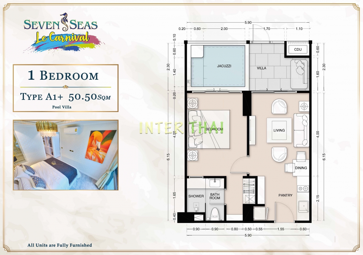 Seven Seas Le Carnival Pattaya - планировки апартаментов c 1 спальней-509-4