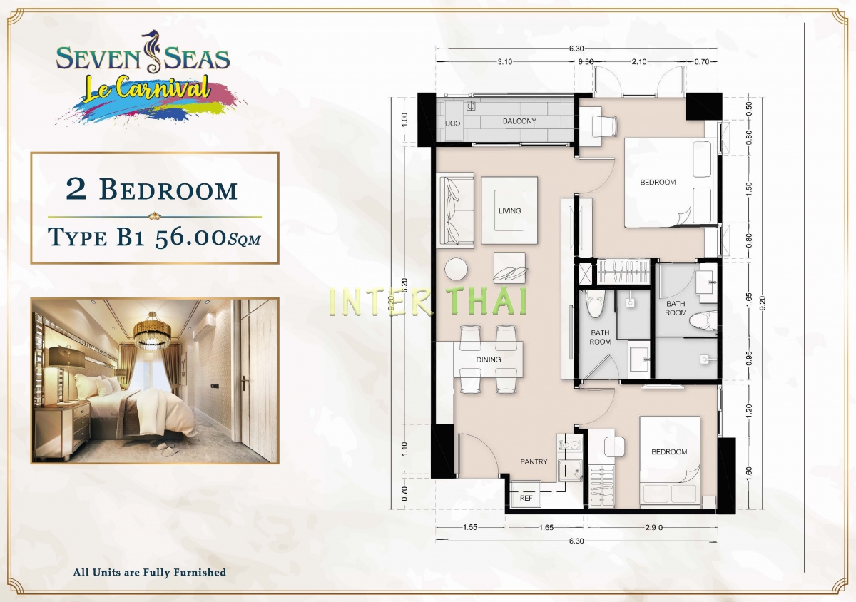 Seven Seas Le Carnival Pattaya - планировки апартаментов c 2 спальнями-510-1