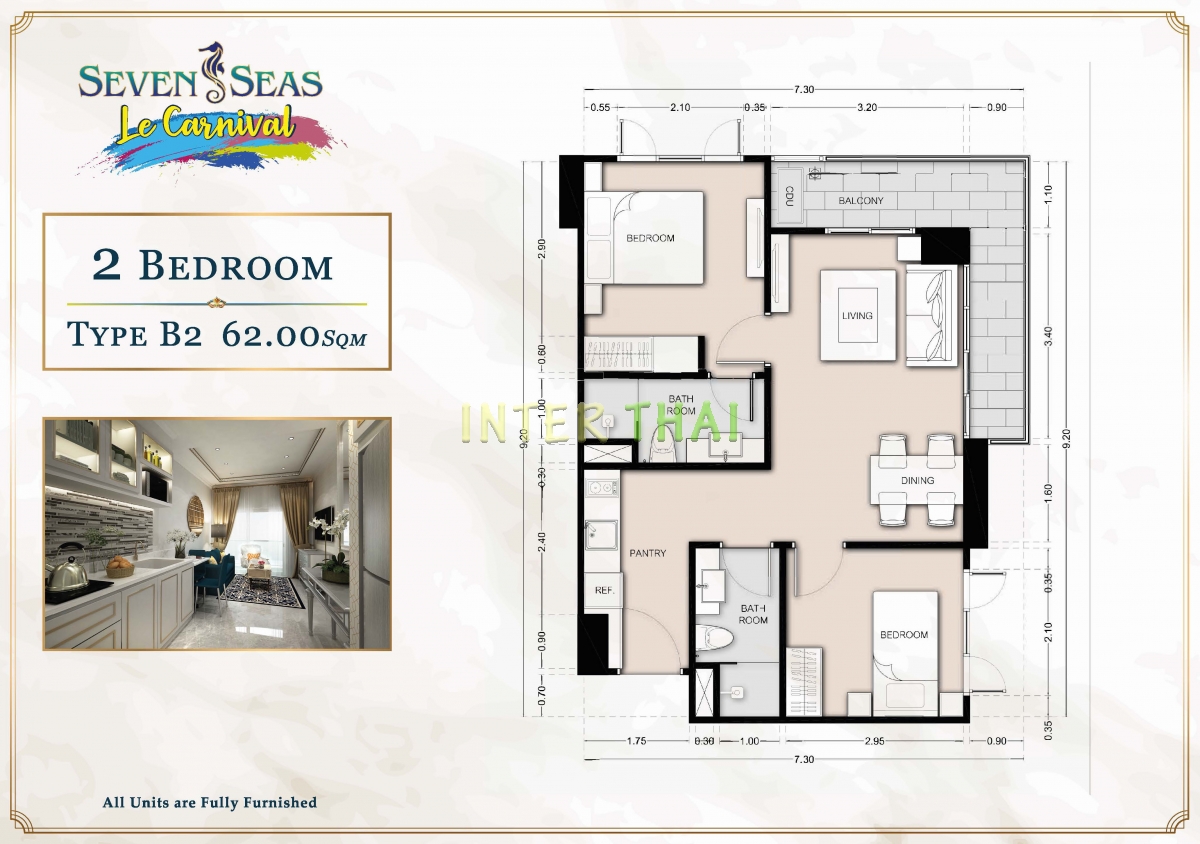 Seven Seas Le Carnival Pattaya - планировки апартаментов c 2 спальнями-510-2