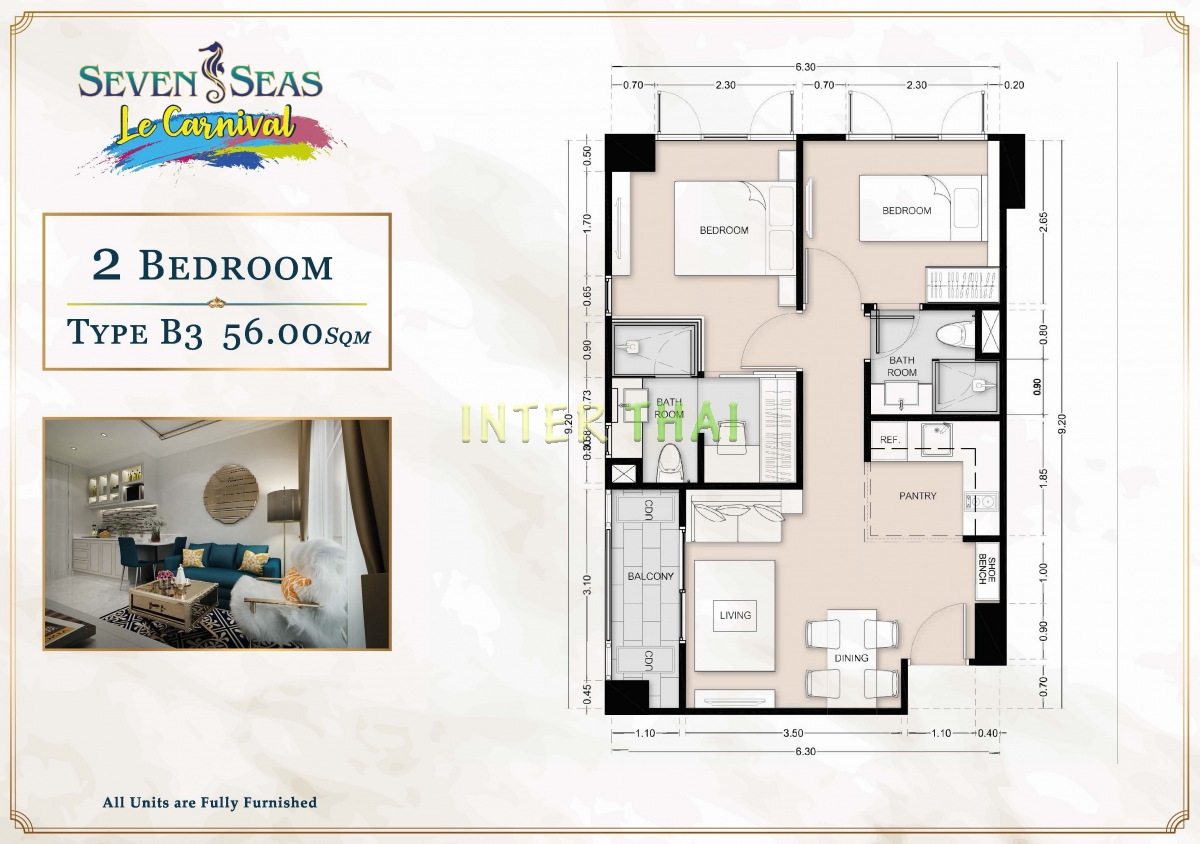 Seven Seas Le Carnival Pattaya - планировки апартаментов c 2 спальнями-510-3