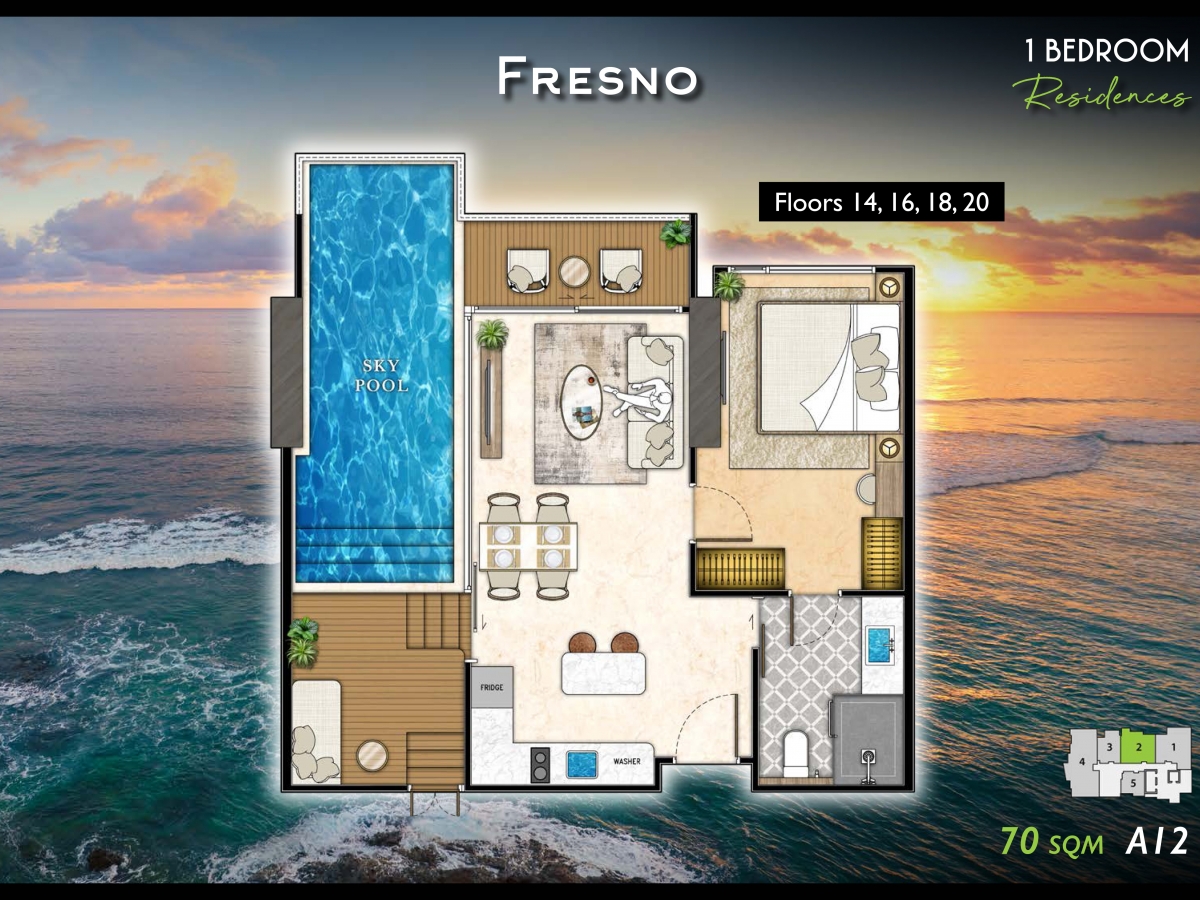 Riviera California Condo Pattaya - 1 bedroom apartment floor plan-984-11
