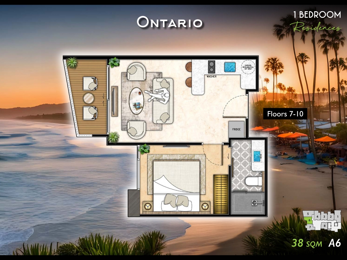 Riviera California Condo Pattaya - 1 bedroom apartment floor plan-984-5