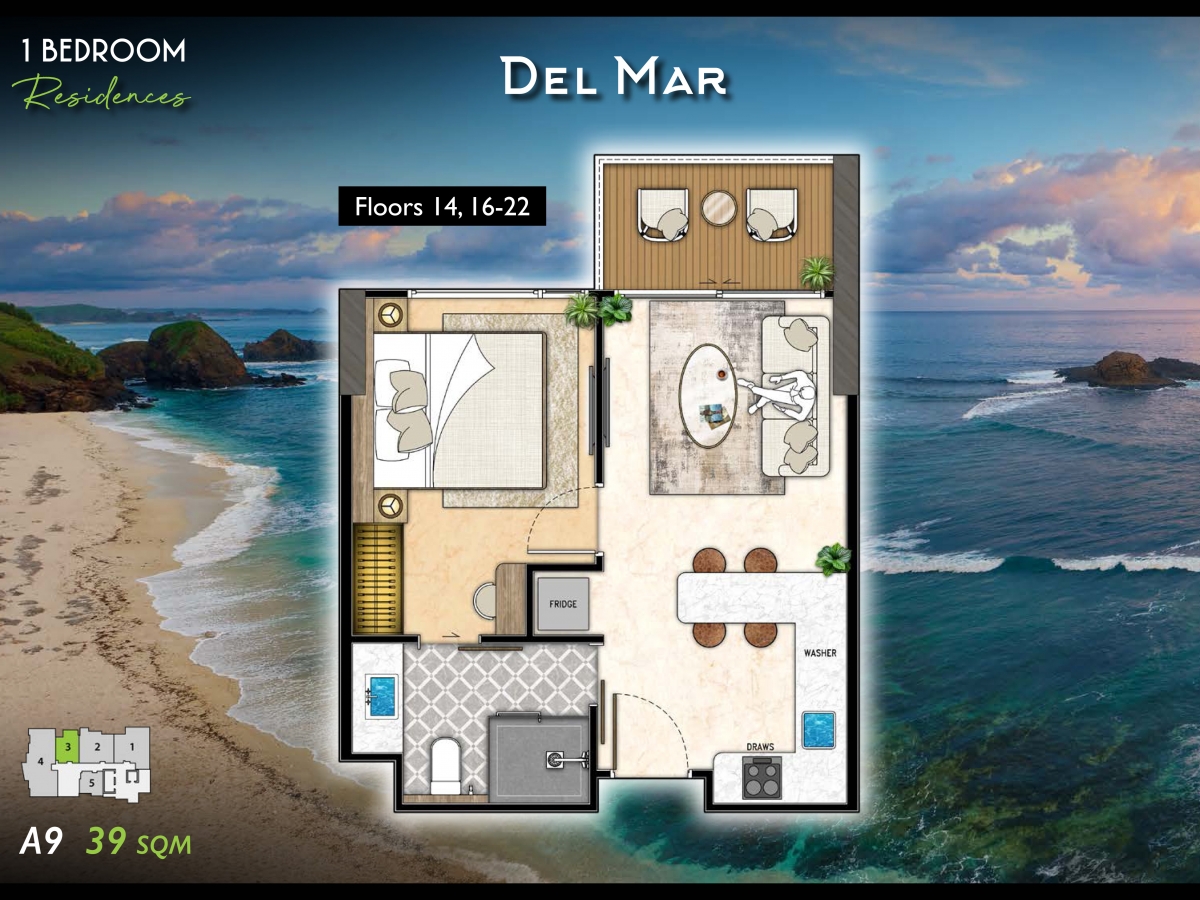 Riviera California Condo Pattaya - Квартиры с 1 спальней планировки-984-6