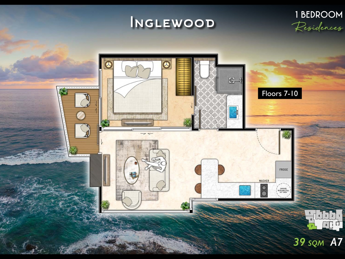 Riviera California Condo Pattaya - 1 bedroom apartment floor plan-984-7