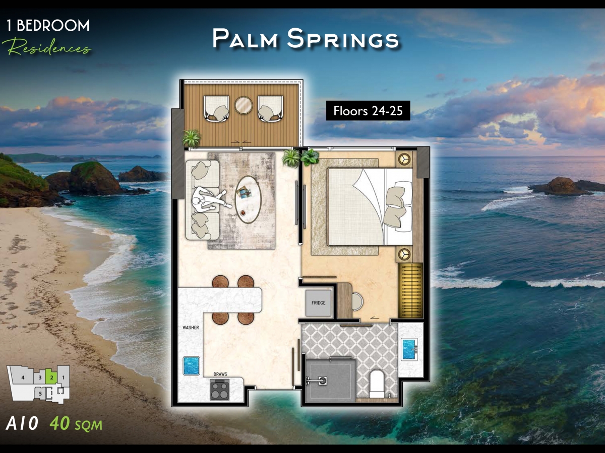 Riviera California Condo Pattaya - 1 bedroom apartment floor plan-984-8
