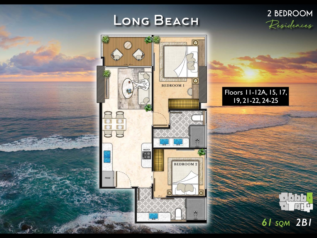 Riviera California Condo Pattaya - 2 bedroom apartment floor plan-985-1
