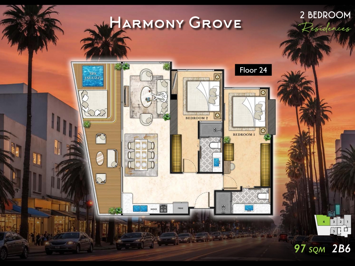 Riviera California Condo Pattaya - 2 bedroom apartment floor plan-985-10