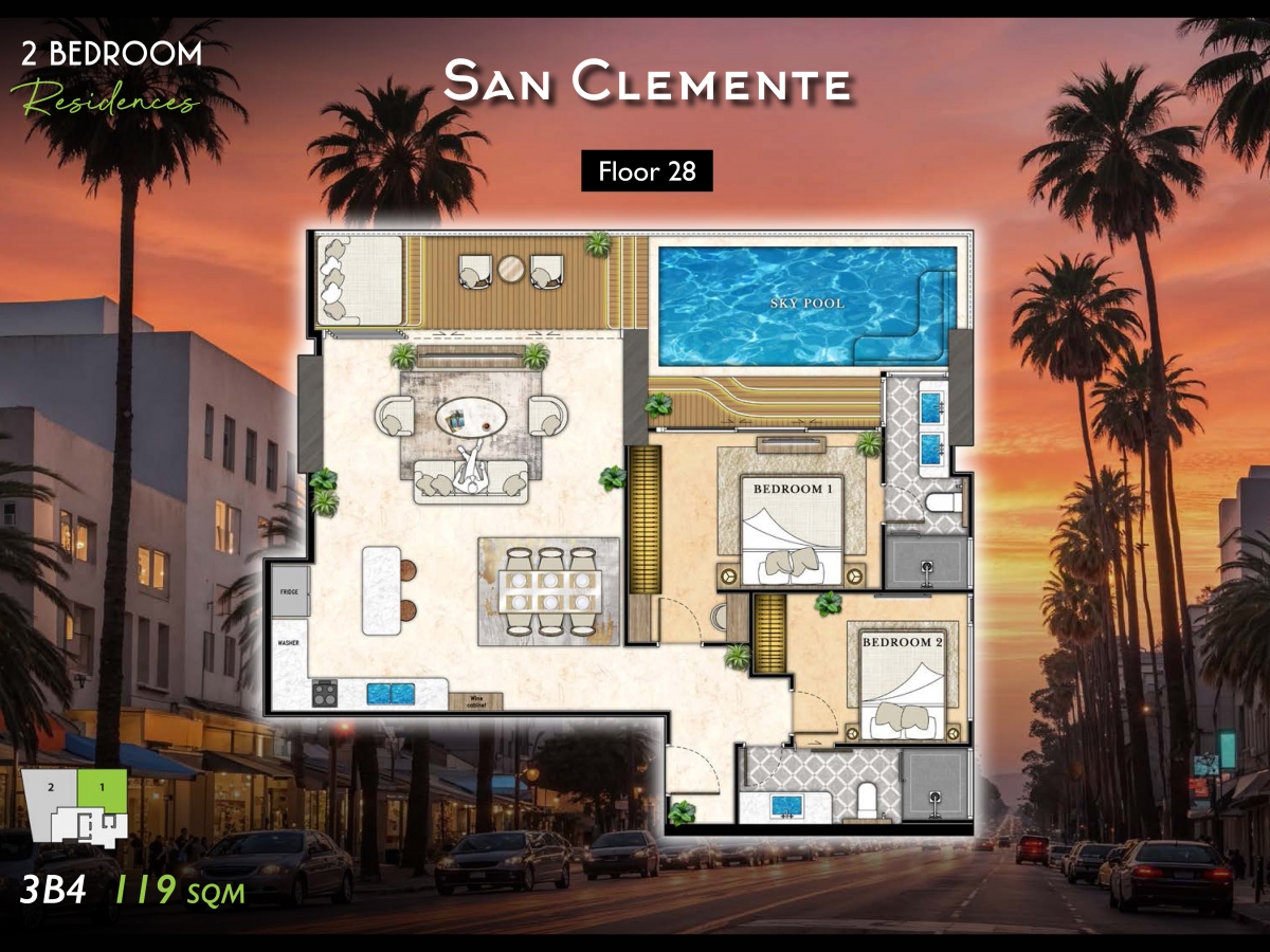 Riviera California Condo Pattaya - 2 bedroom apartment floor plan-985-11