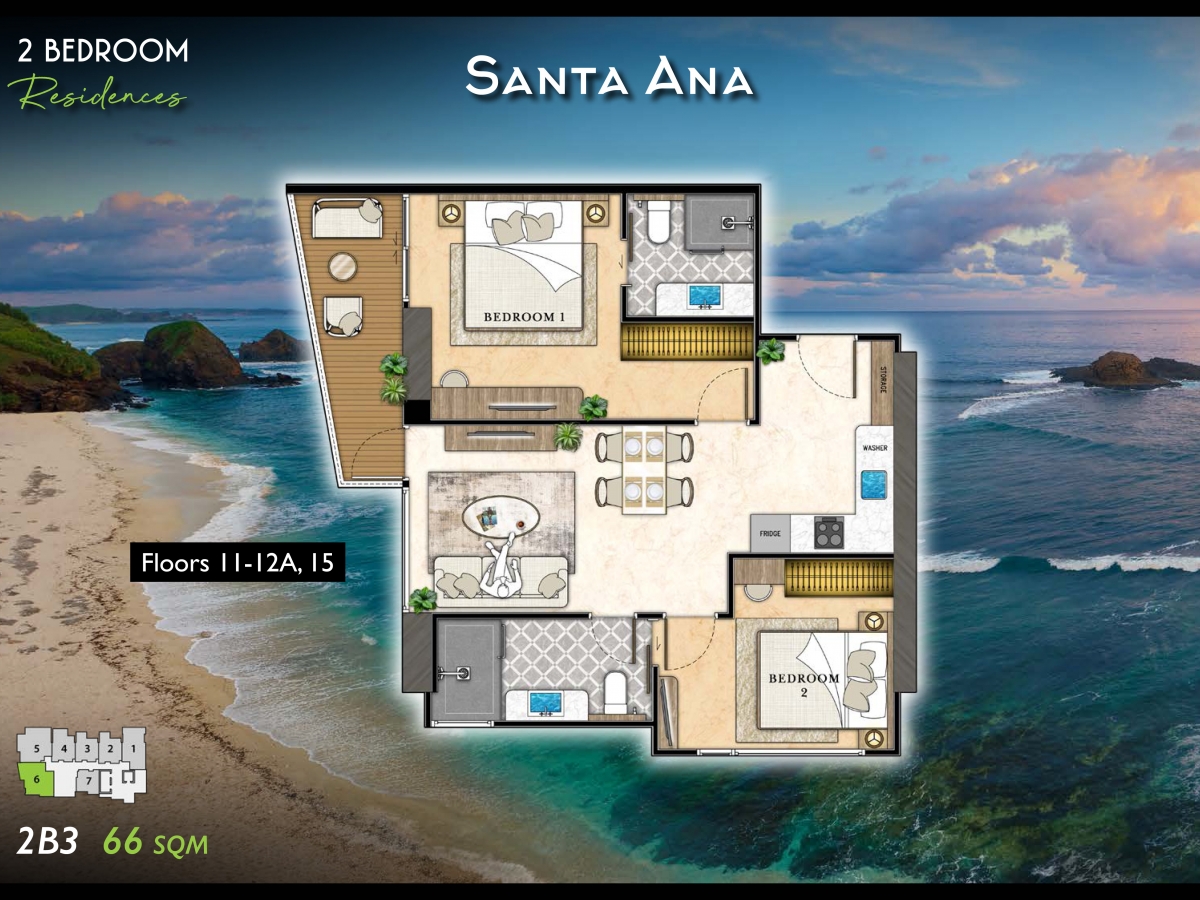 Riviera California Condo Pattaya - 2 bedroom apartment floor plan-985-2