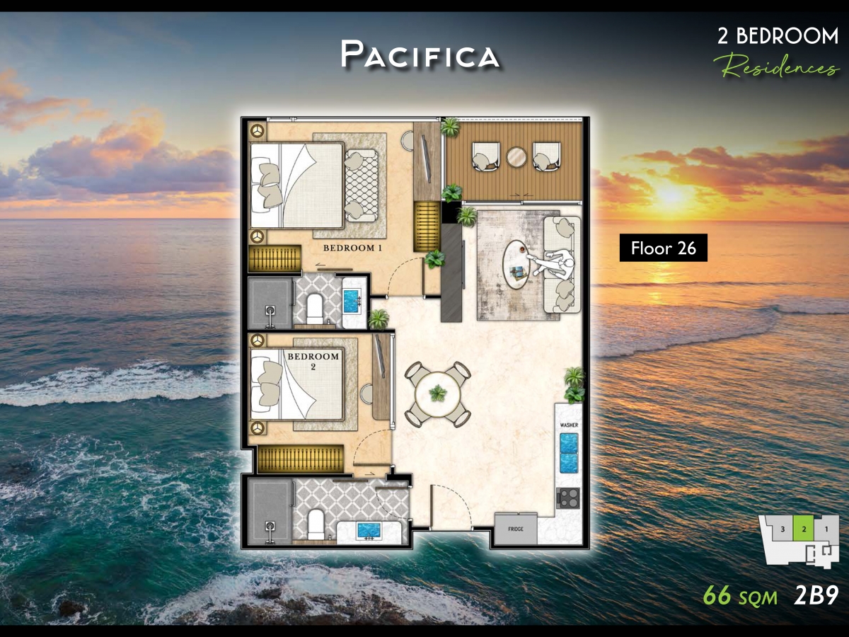 Riviera California Condo Pattaya - 2 bedroom apartment floor plan-985-3