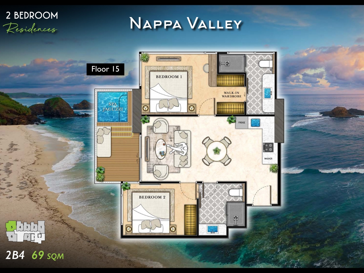 Riviera California Condo Pattaya - 2 bedroom apartment floor plan-985-4