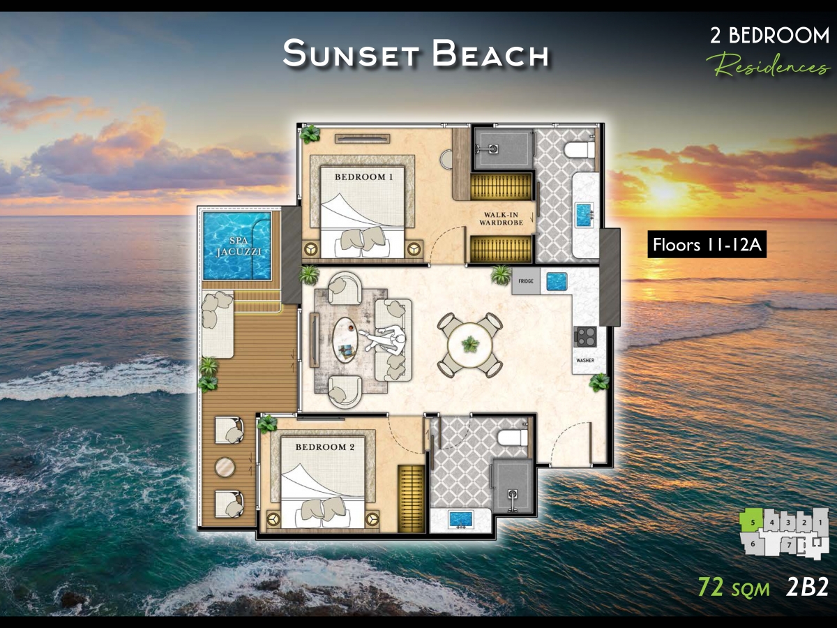 Riviera California Condo Pattaya - 2 bedroom apartment floor plan-985-5
