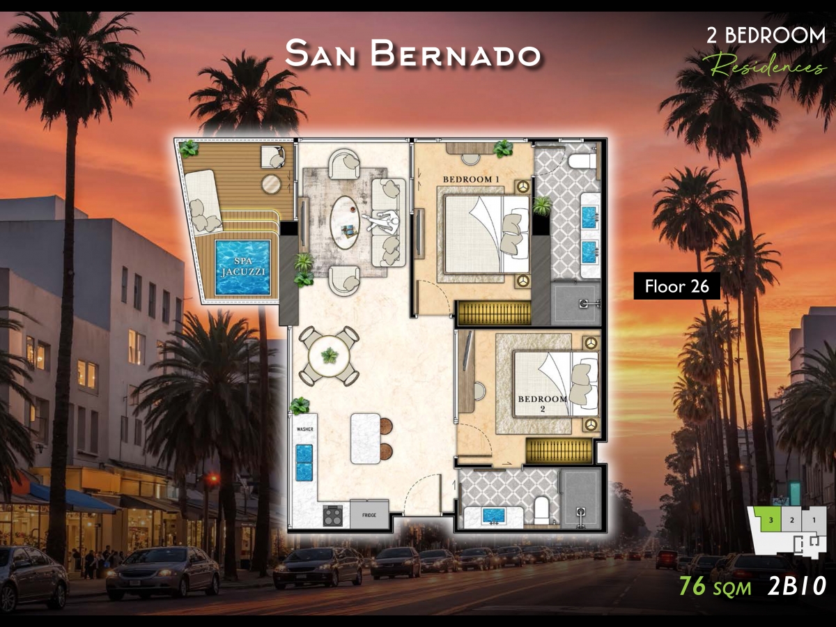 Riviera California Condo Pattaya - 2 bedroom apartment floor plan-985-6