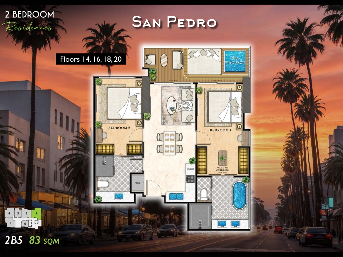 Riviera California Condo Pattaya - 2 bedroom apartment floor plan-985-7