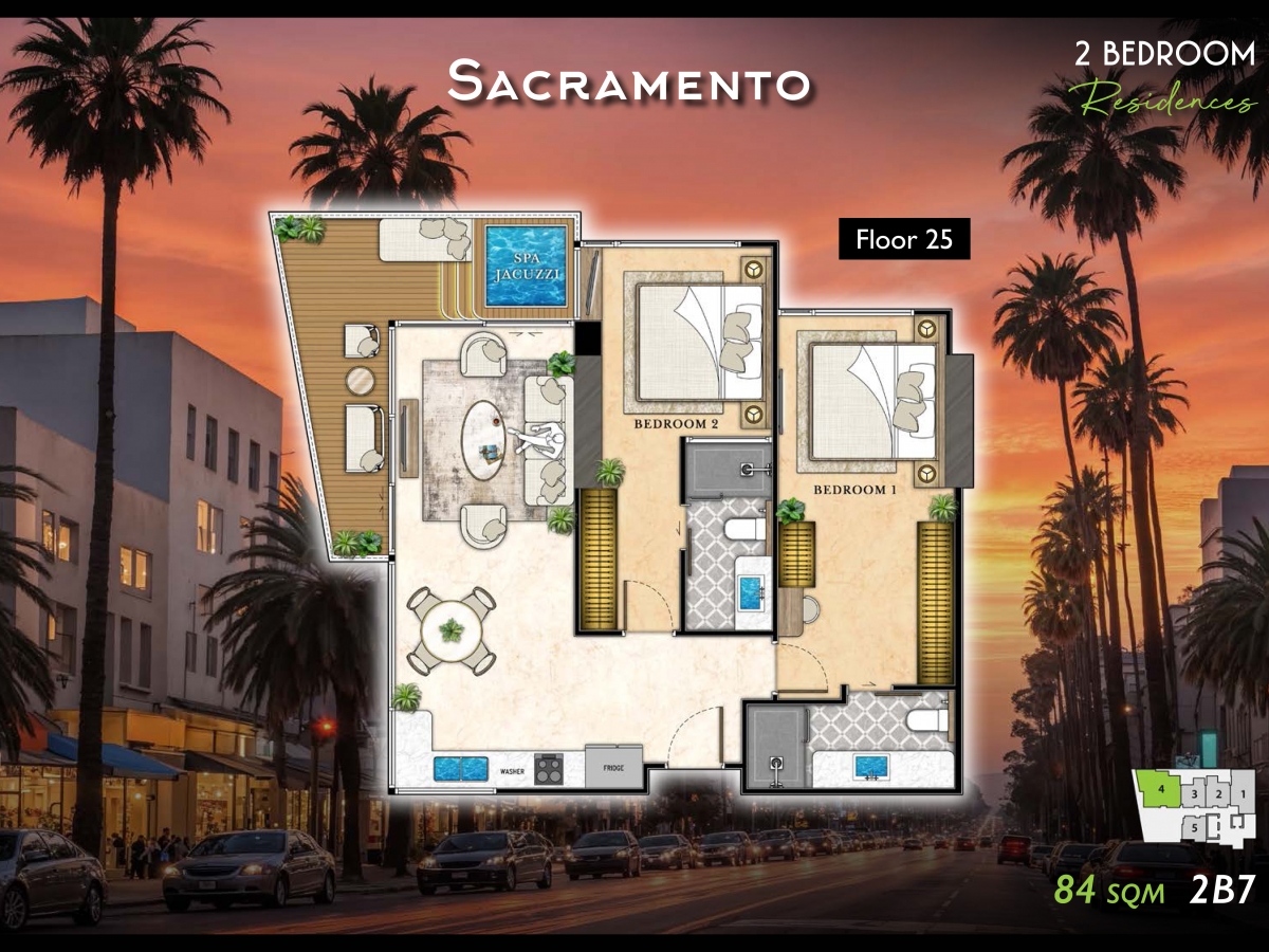 Riviera California Condo Pattaya - 2 bedroom apartment floor plan-985-8