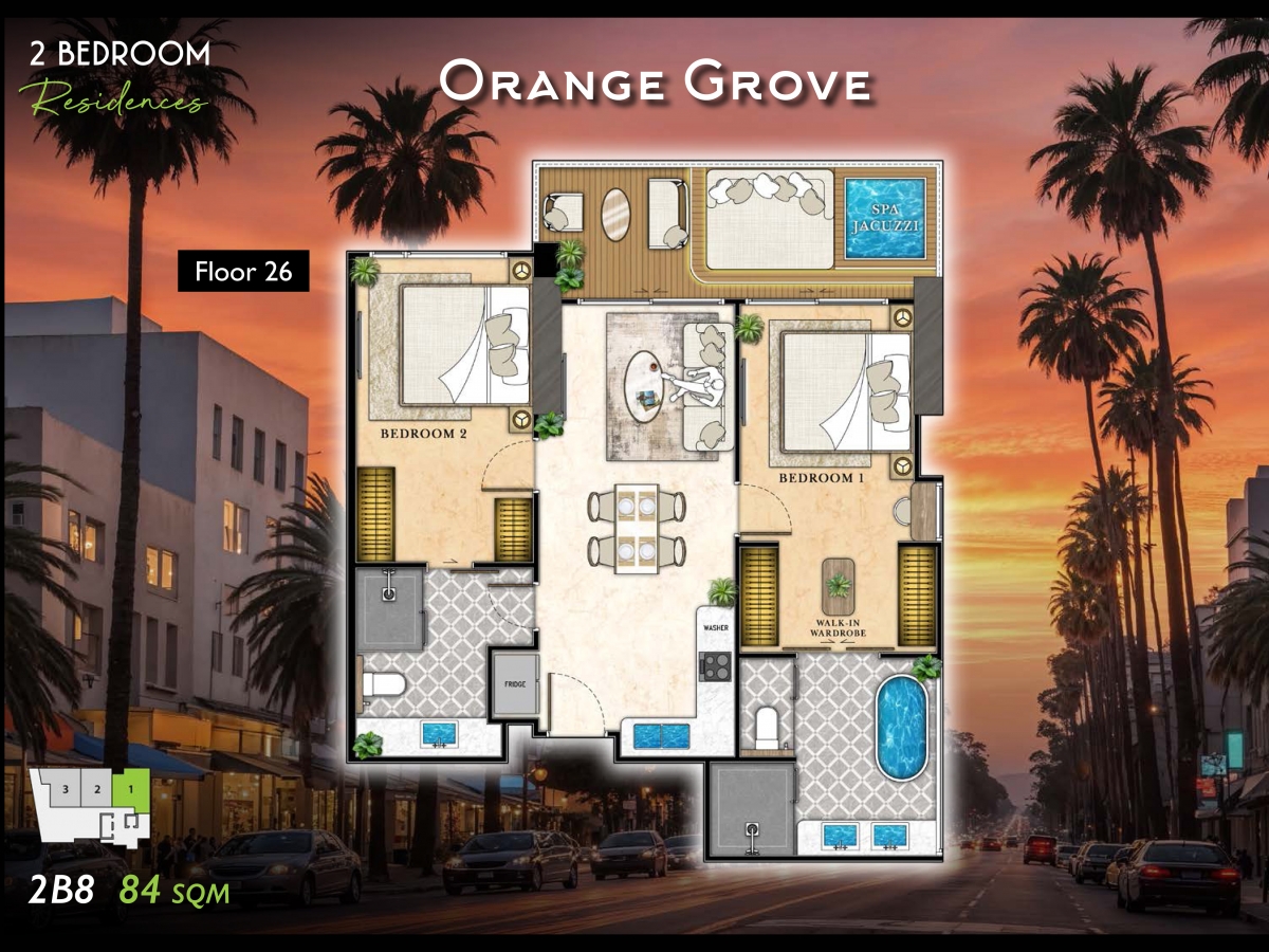 Riviera California Condo Pattaya - 2 bedroom apartment floor plan-985-9