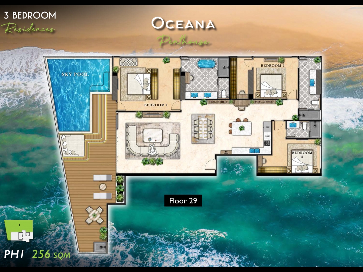 Riviera California Condo Pattaya - 3 bedroom apartment floor plan-986-5