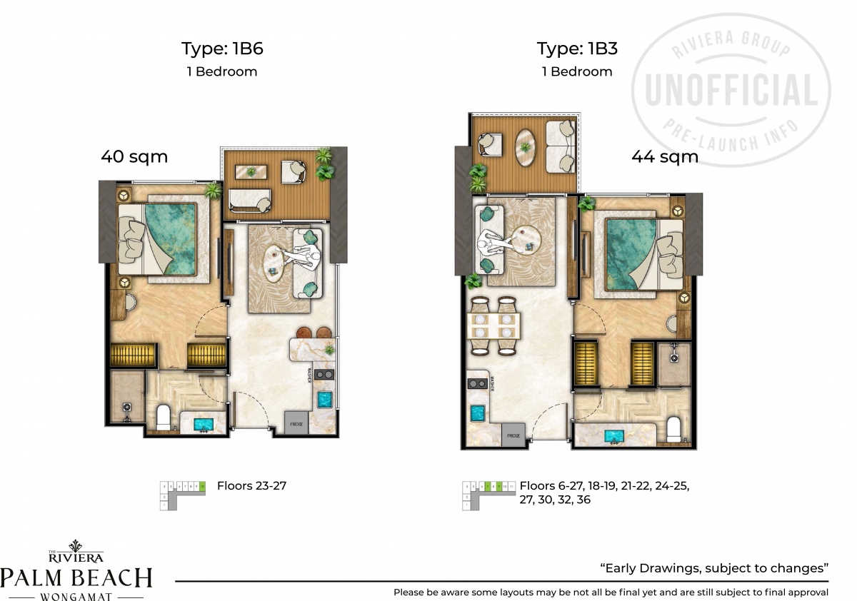 Riviera Palm Beach Wongamat Condo Pattaya - 1 bedroom apartment plans-1074-4