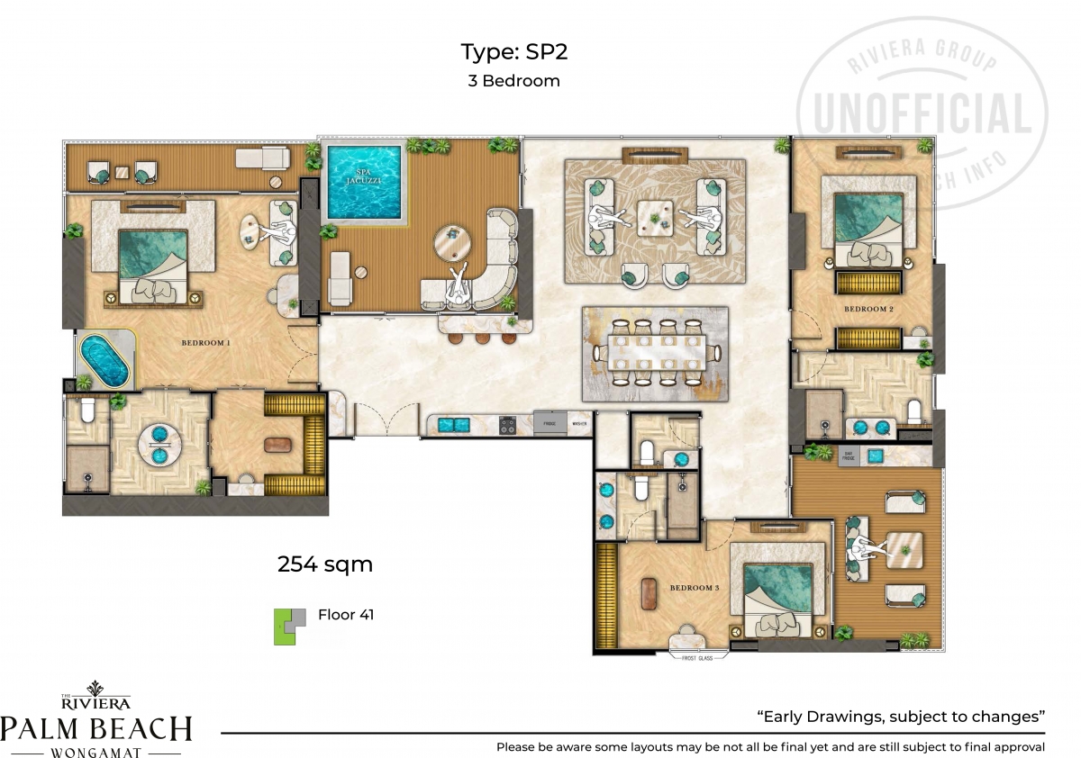 Riviera Palm Beach Wongamat Condo Pattaya - 3 bedroom apartment plans-1076-3