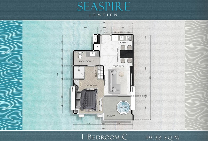 โครงการ ซีสไปร์ จอมเทียน คอนโด พัทยา - 1 bedroom apartment floor plan-956-2