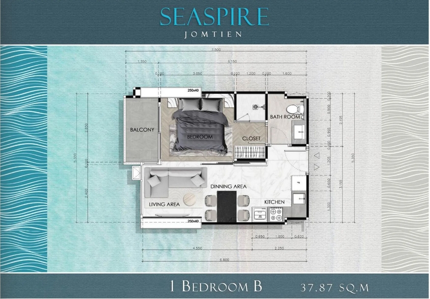 โครงการ ซีสไปร์ จอมเทียน คอนโด พัทยา - 1 bedroom apartment floor plan-956-3