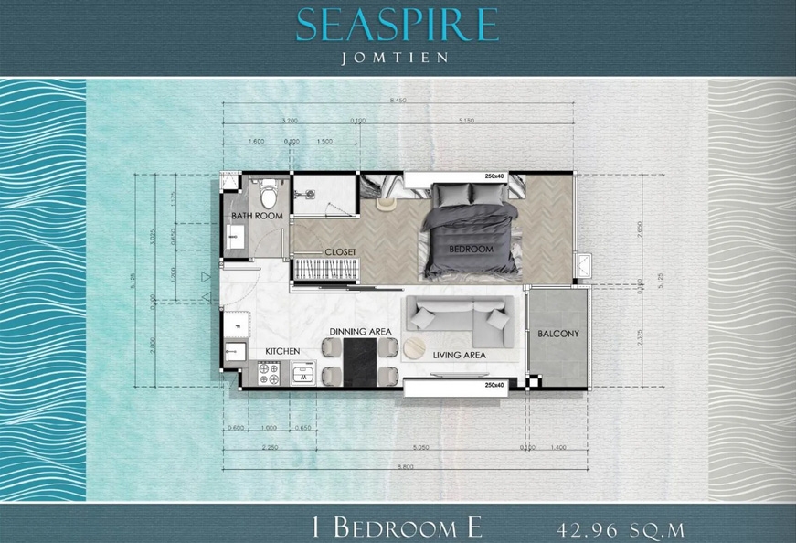 โครงการ ซีสไปร์ จอมเทียน คอนโด พัทยา - 1 bedroom apartment floor plan-956-4