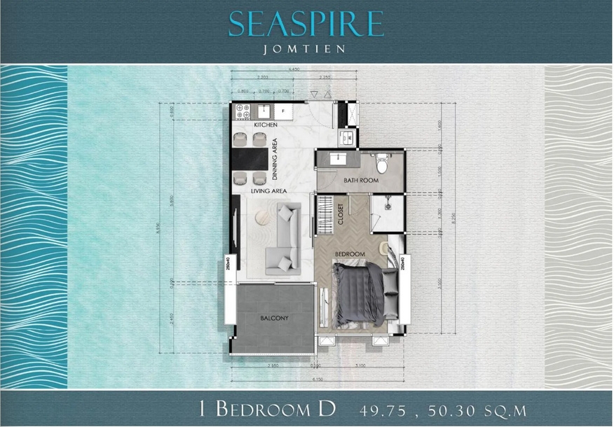 โครงการ ซีสไปร์ จอมเทียน คอนโด พัทยา - 1 bedroom apartment floor plan-956-5