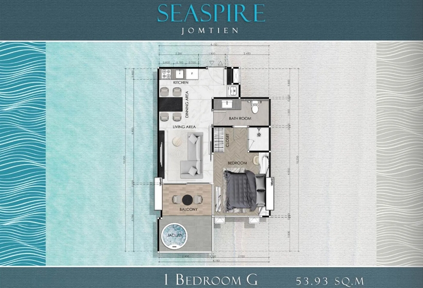 โครงการ ซีสไปร์ จอมเทียน คอนโด พัทยา - 1 bedroom apartment floor plan-956-6