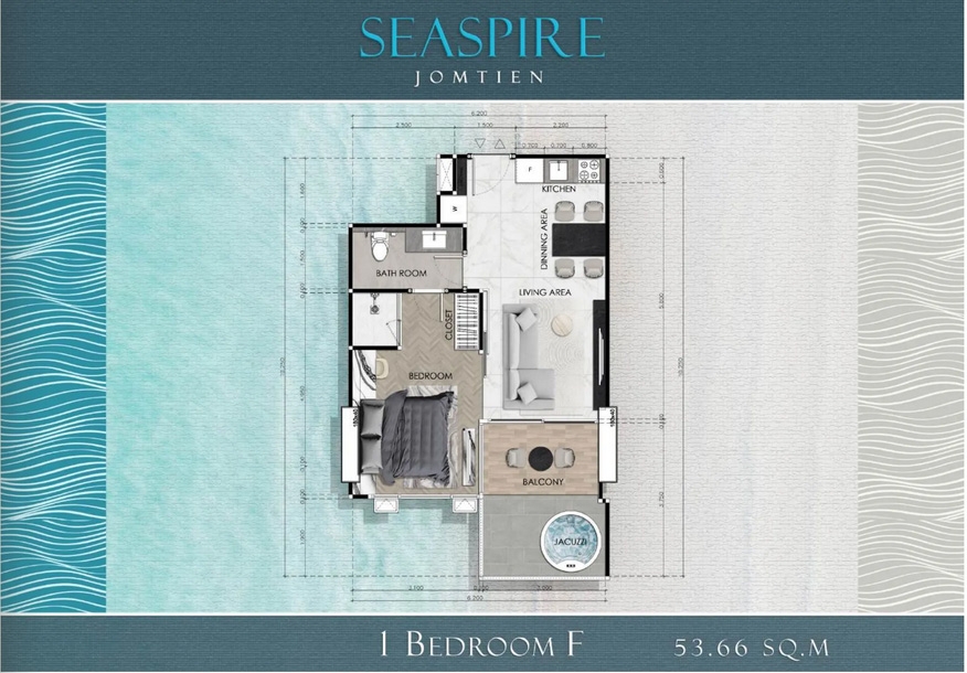 Seaspire Jomtien Condo - 1 bedroom apartment floor plan-956-7
