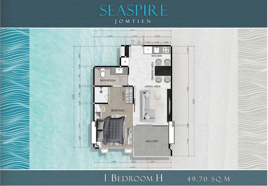 โครงการ ซีสไปร์ จอมเทียน คอนโด พัทยา - 1 bedroom apartment floor plan-956-8