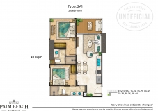 Riviera Palm Beach Wongamat Condo Pattaya - 2 bedroom apartment plans - 1
