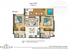 Riviera Palm Beach Wongamat Condo Pattaya - 2 bedroom apartment plans - 3